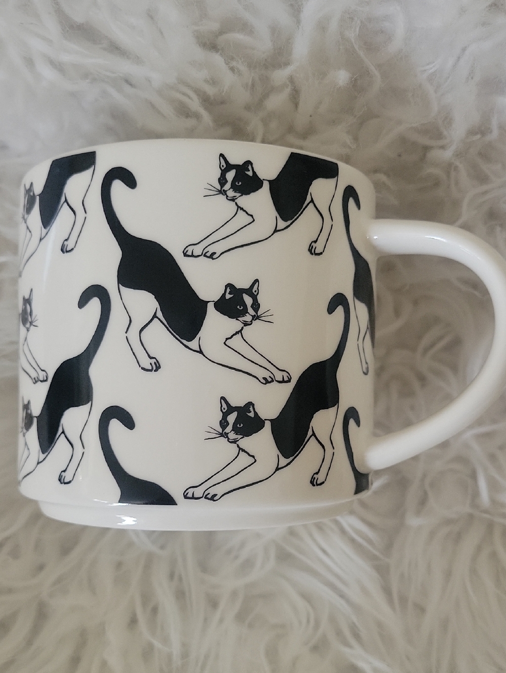 White Ceramic Cat Pattern Mug - Black Cat Design